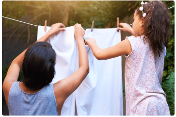 kids hanging laundry